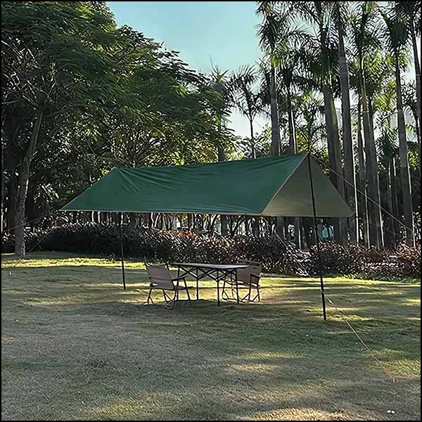 Olive Waterproof Camping Tarp with Orange Trim