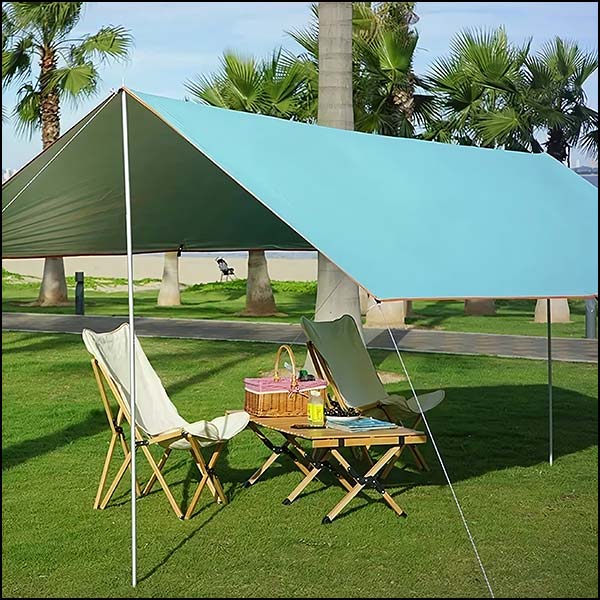 Teal Blue Camping Tarp with Grey & Orange Trim