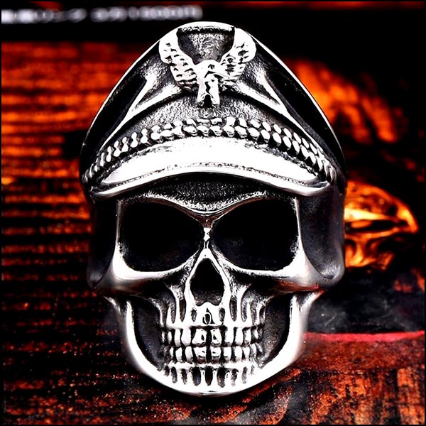 Men's Stainless Steel Officer Cap Skull Ring