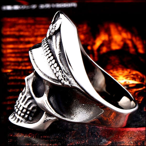 Men's Stainless Steel Officer Cap Skull Ring