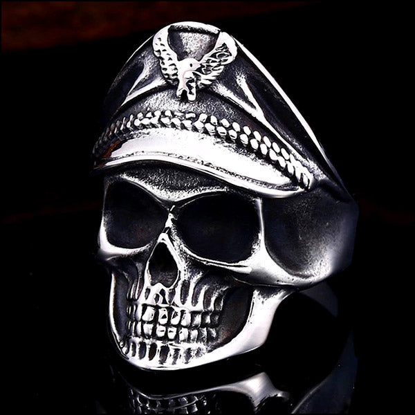 Men's Stainless Steel Officer Cap Skull Ring