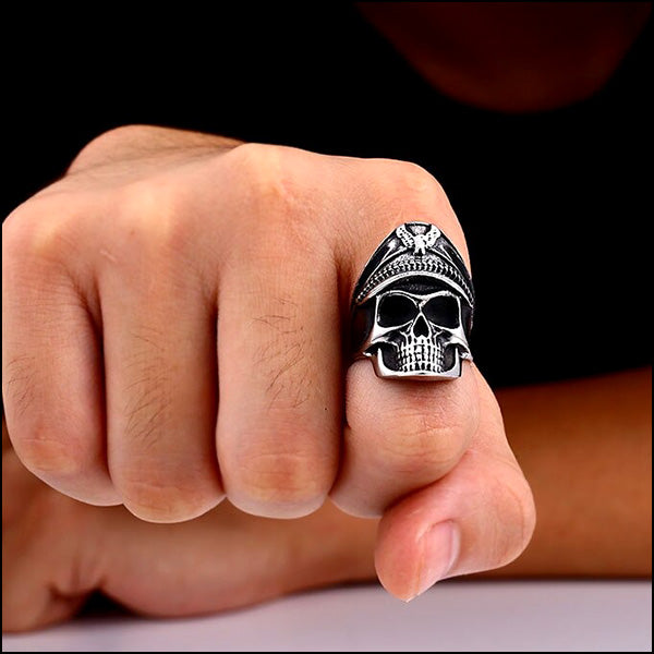 Men's Stainless Steel Officer Cap Skull Ring