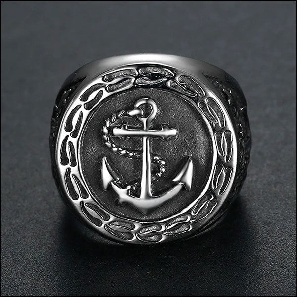 Men's Oxidized Stainless Steel Anchor Ring