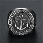 Men's Oxidized Stainless Steel Anchor Ring