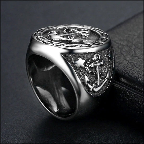 Men's Oxidized Stainless Steel Anchor Ring