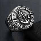 Men's Oxidized Stainless Steel Anchor Ring