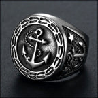 Men's Oxidized Stainless Steel Anchor Ring
