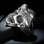 Men's Silver Skull Ring with Gold Aviator Goggles