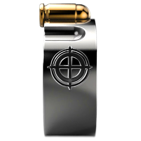 Men's Stainless Steel Revolver Ring with Gold Bullet