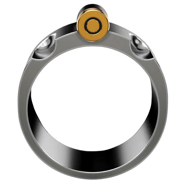 Men's Stainless Steel Revolver Ring with Gold Bullet