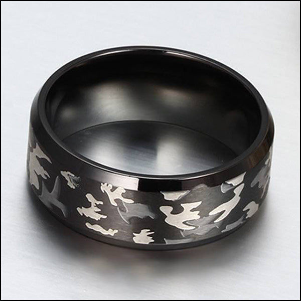 Men's Black Stainless Steel Camouflage Ring
