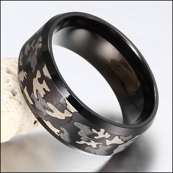 Men's Black Stainless Steel Camouflage Ring