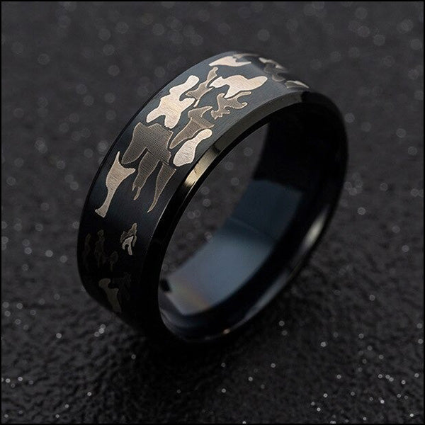 Men's Black Stainless Steel Camouflage Ring