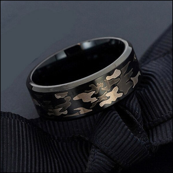 Men's Black Stainless Steel Camouflage Ring