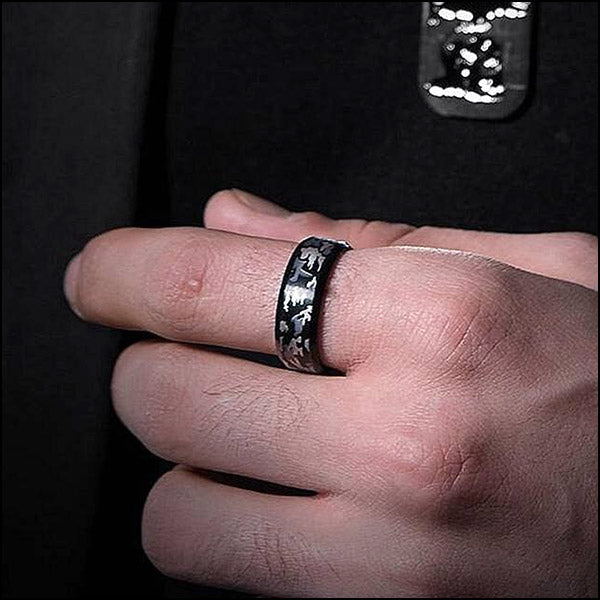 Men's Black Stainless Steel Camouflage Ring