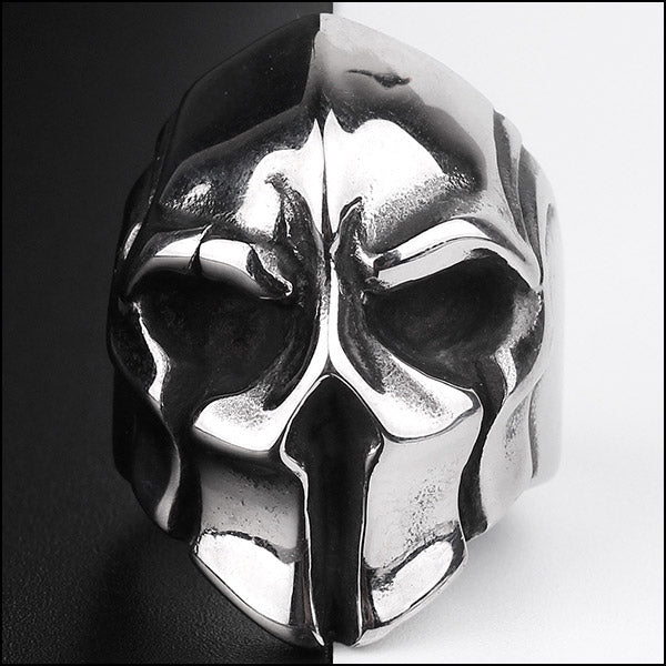 Heavy Silver-Tone Armored Skull Ring
