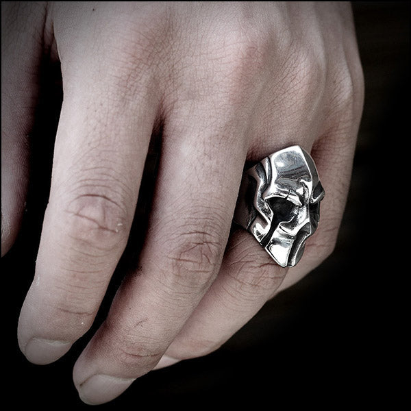 Heavy Silver-Tone Armored Skull Ring