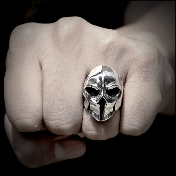 Heavy Silver-Tone Armored Skull Ring