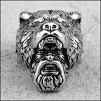 Oxidized Silver Ring with Bear Head & Screaming Face