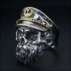 Men's Nautical Captain Skull Ring with Beard