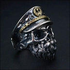 Men's Nautical Captain Skull Ring with Beard