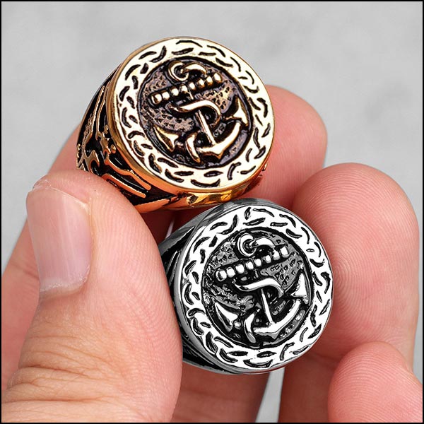 Men's Stainless Steel Anchor Viking Ring
