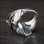 Men's Silver Skull Ring with Captain Hat and Gold Eagle