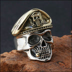Men's Two-Tone Skull Ring with Gold Beret & Cigar