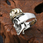 Men's Two-Tone Skull Ring with Gold Beret & Cigar