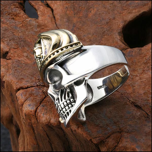 Men's Two-Tone Skull Ring with Gold Beret & Cigar
