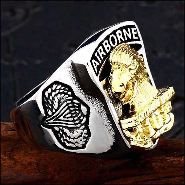 Men's Stainless Steel Airborne 10 Gold Eagle Ring