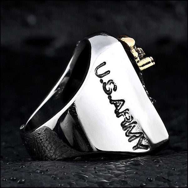 Men's Stainless Steel Airborne 10 Gold Eagle Ring