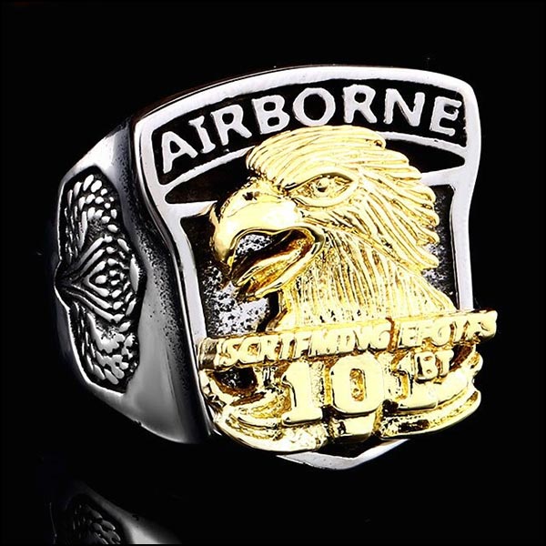 Men's Stainless Steel Airborne 10 Gold Eagle Ring