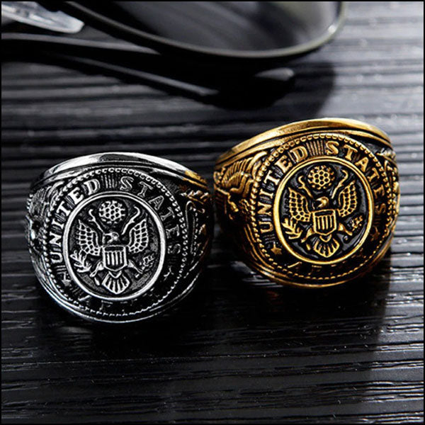 Bold Men's Silver-Tone US Army Insignia Ring
