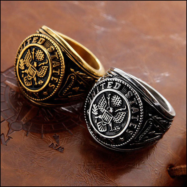 Bold Men's Silver-Tone US Army Insignia Ring
