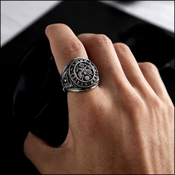 Bold Men's Silver-Tone US Army Insignia Ring