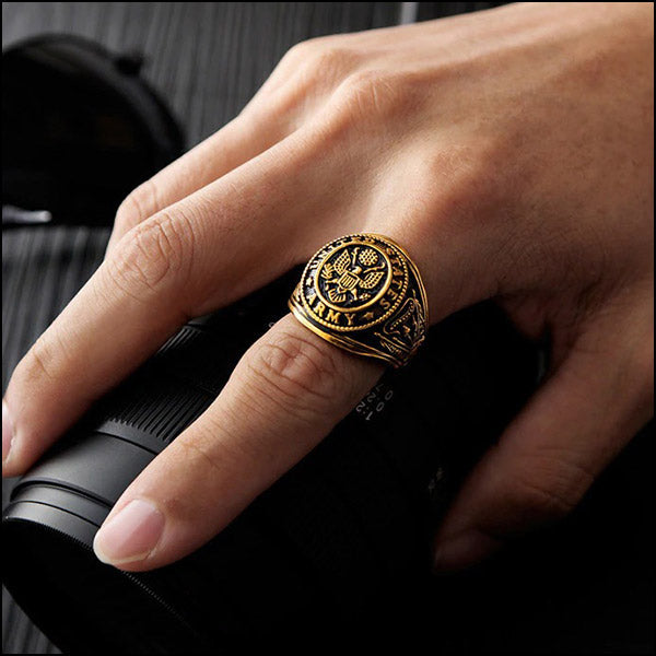 Bold Men's Silver-Tone US Army Insignia Ring