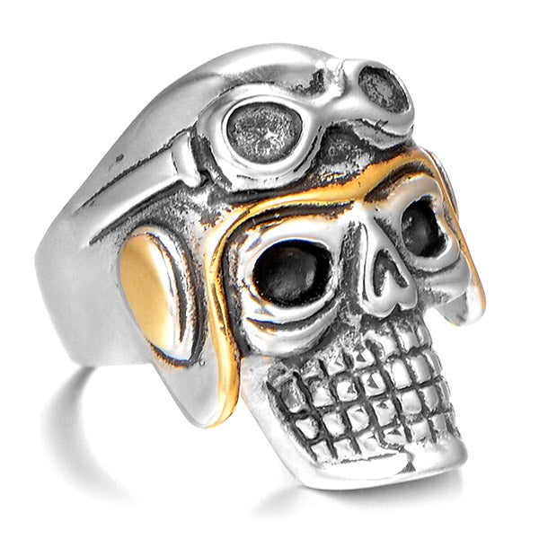 Two-Tone Metal Biker Skull Bead with Goggles