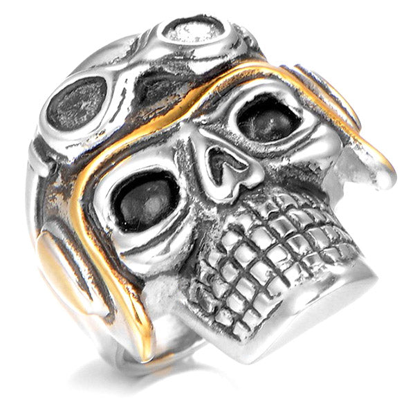 Two-Tone Metal Biker Skull Bead with Goggles