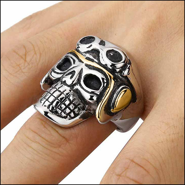 Two-Tone Metal Biker Skull Bead with Goggles