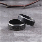 Viking Stainless Steel Band Ring with Runes & Valknut