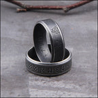 Viking Stainless Steel Band Ring with Runes & Valknut