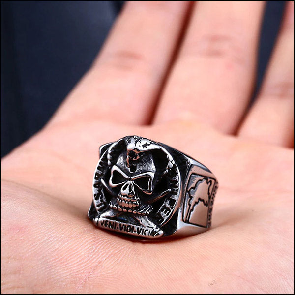 Men's Stainless Steel Skull Snake Ring US Army Sniper