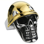 Men's Two-Tone Skull Ring with Gold Helmet