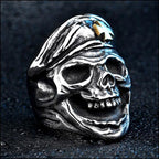Men's Biker Skull Ring with Gold Cross Beret