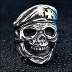 Men's Biker Skull Ring with Gold Cross Beret