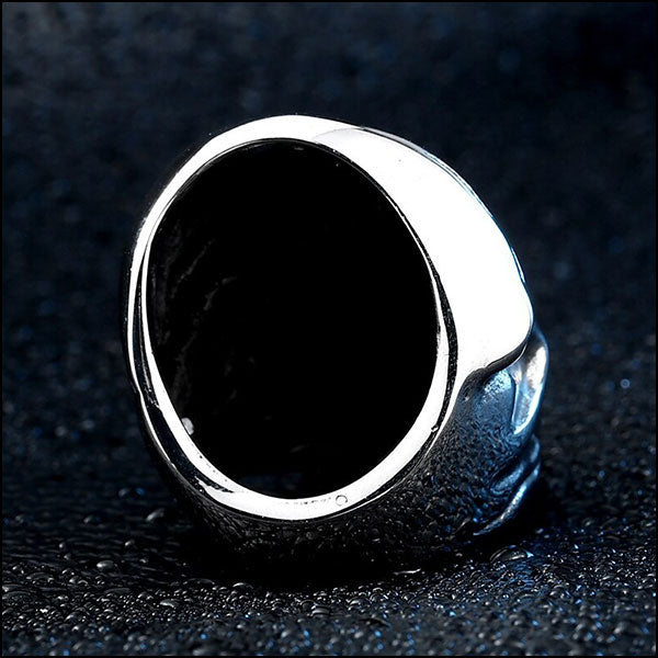 Men's Biker Skull Ring with Gold Cross Beret