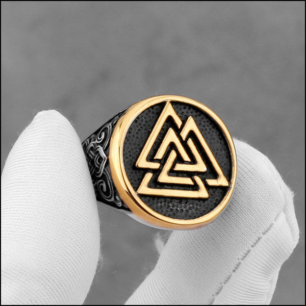 Men's Gold-Tone Valknut Viking Signet Ring