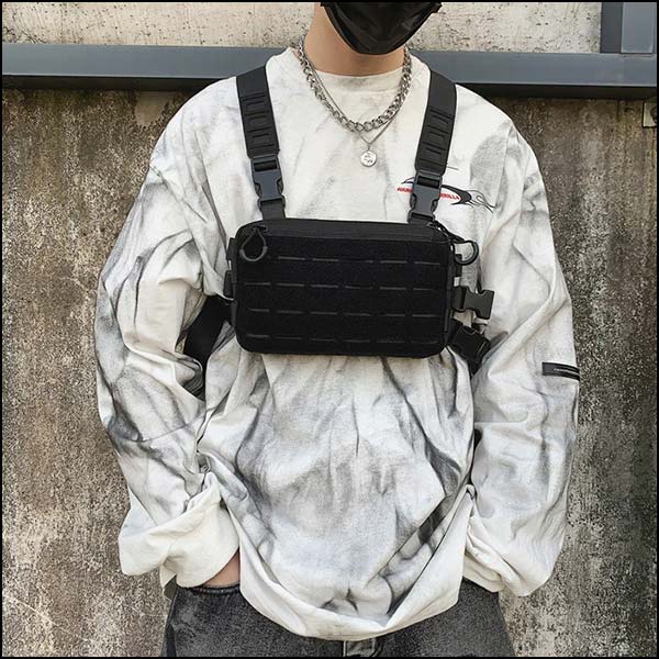 Adjustable Black Tactical Chest Bag with MOLLE