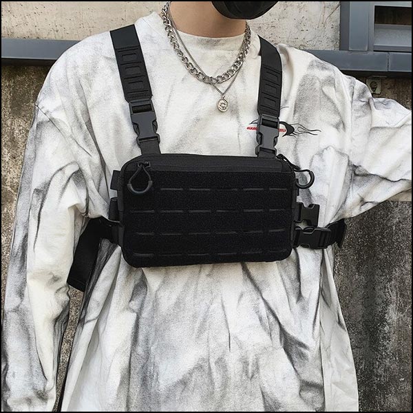 Adjustable Black Tactical Chest Bag with MOLLE